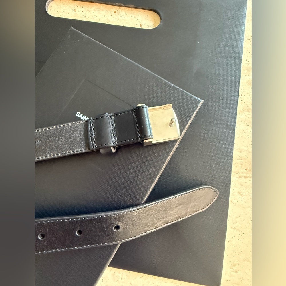 NWT Yves Saint Laurent Black Leather Belt 80cm - Picture 7 of 16